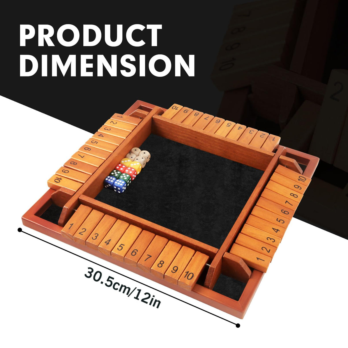 TooyBing Upgraded 1-4 Players Shut The Box Dice Game, Wooden Board Table Family Game for Kids and Adults with 12 Dice, Classic Tabletop Math Game for Pub Classroom Party, Gift for Christmas Birthday TooyBing