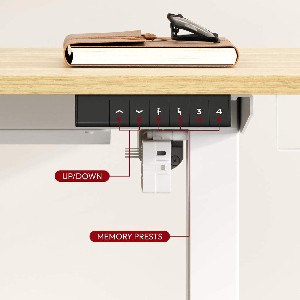 SANODESK Electric Standing Desk 55 x 28 Inches Whole-Piece Desktop Height Adjustable Stand Up Desk w/6-Button Controller Ergonomic Computer Desk for Home Office, White Frame + Natural Tabletop SANODESK