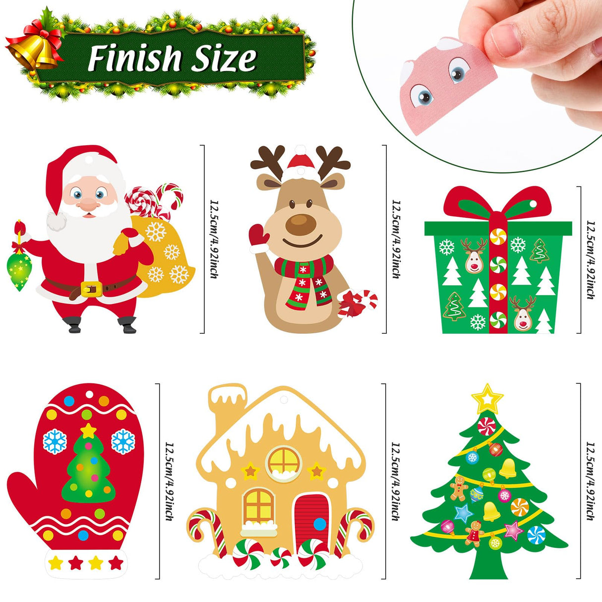 Civaner Christmas Craft Kit for Kids Christmas Tree Ornaments Hanging Art and Craft DIY Project Gingerbread House Crafts Kit Christmas Box Claus Reindeer Christmas Crafts for Kids, 6 Styles Civaner