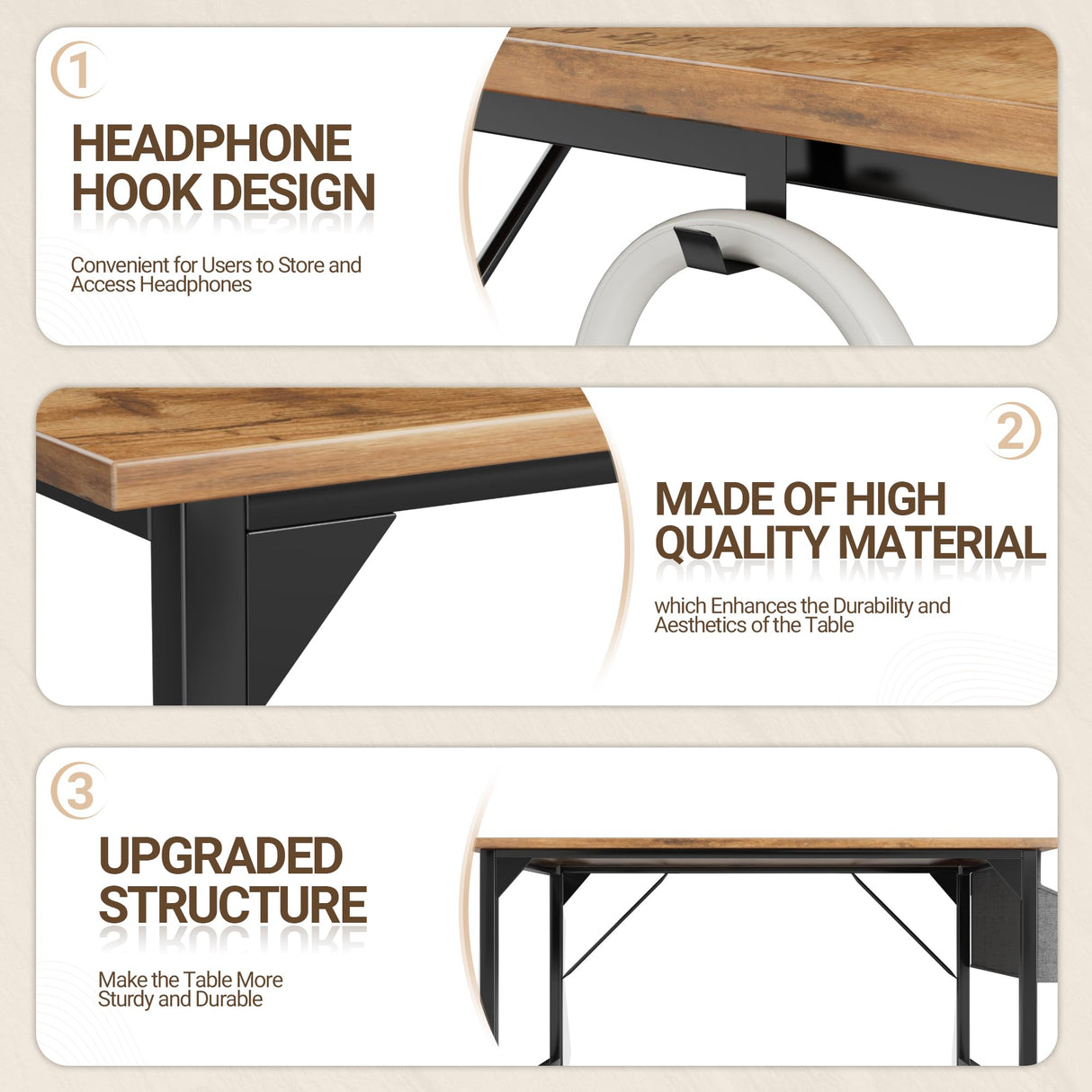 Furmax Computer Desk 40 Inch Small Office Desk with Storage Bag & Headphone Hook, Workstation for Home Office, Modern Writing Study Table (Rustic Brown) Furmax