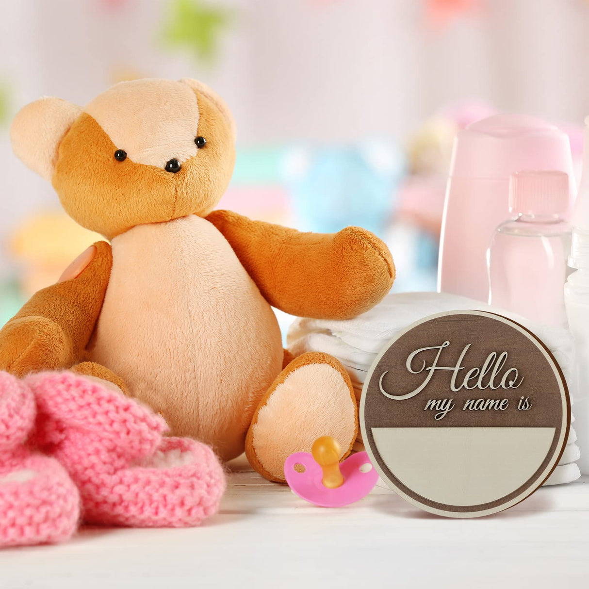 Namalu Birth Announcement Sign Baby Announcement Sign Wooden Newborn Sign Baby Name Sign Round Wood Plaque with Black Paint Marker for Baby Name and Namalu