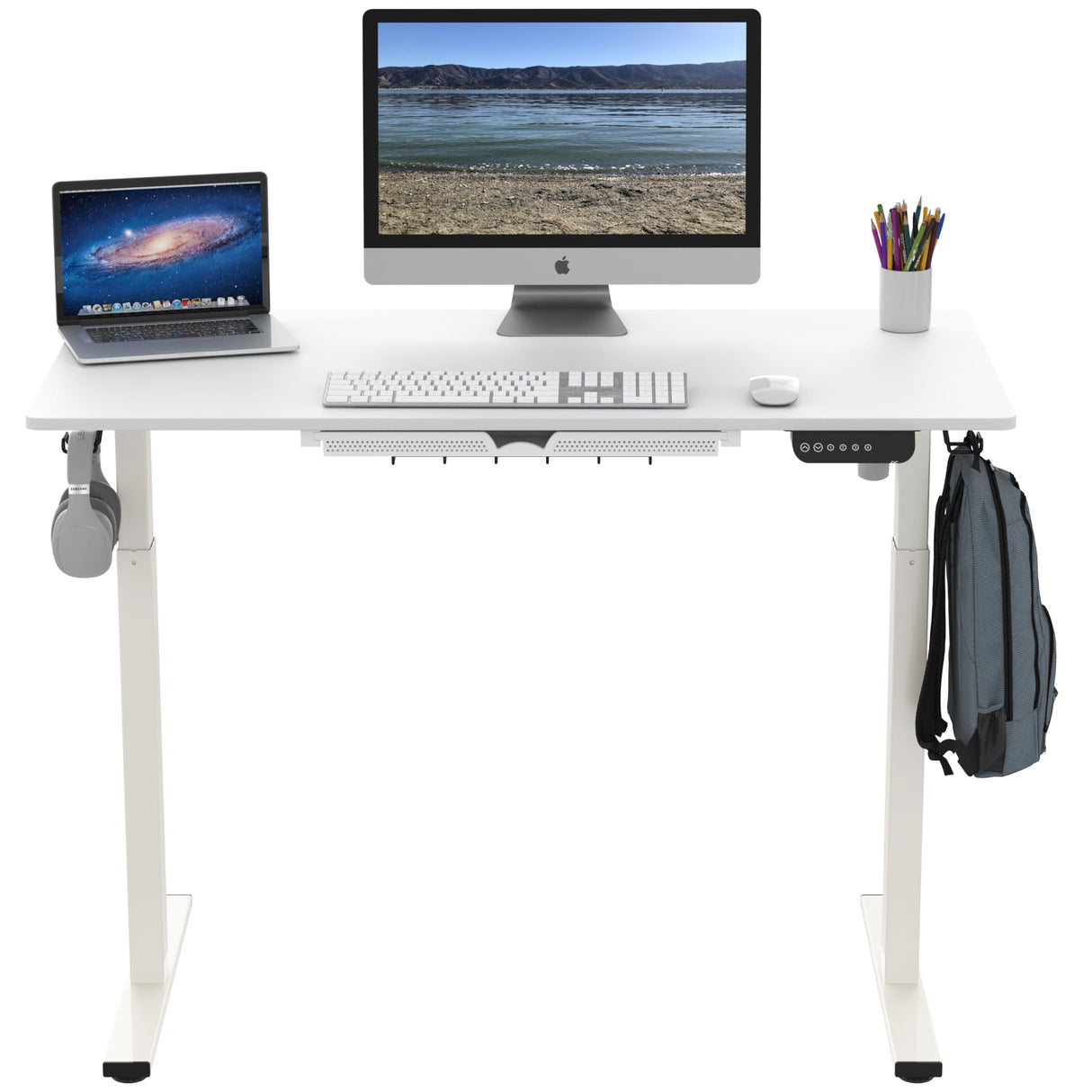 SHW Memory Preset Electric Height Adjustable Standing Desk, 48 x 24 Inches, White SHW