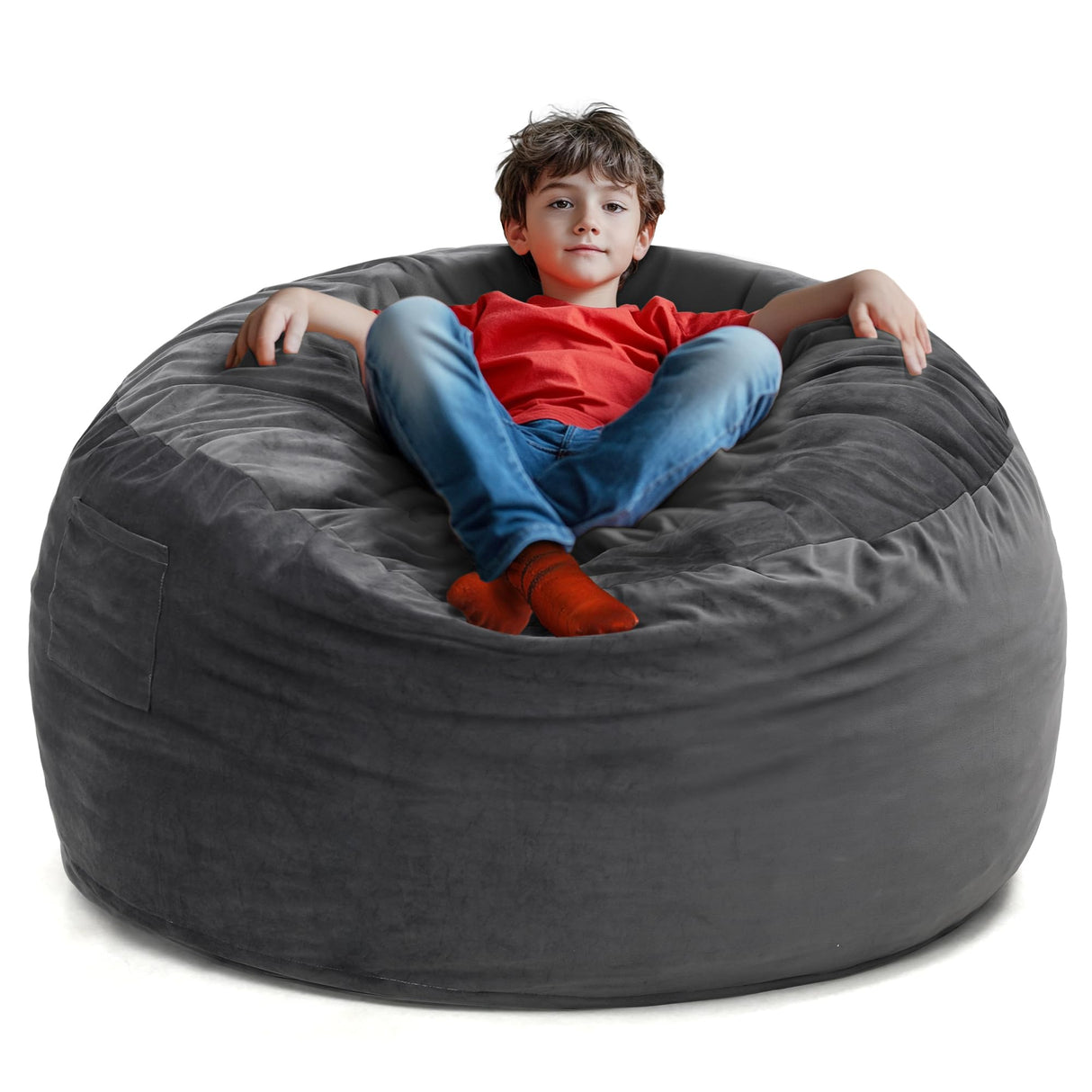 Kromax Large 3.5’ Bean Bag Chair for Kids, Teens, Adults, Memory Foam, Easy to Clean Washable Soft Suede Cover, Reinforced Zipper, Perfect for Living Room, Den, Bedroom, or Dorm, Dark Grey Kromax