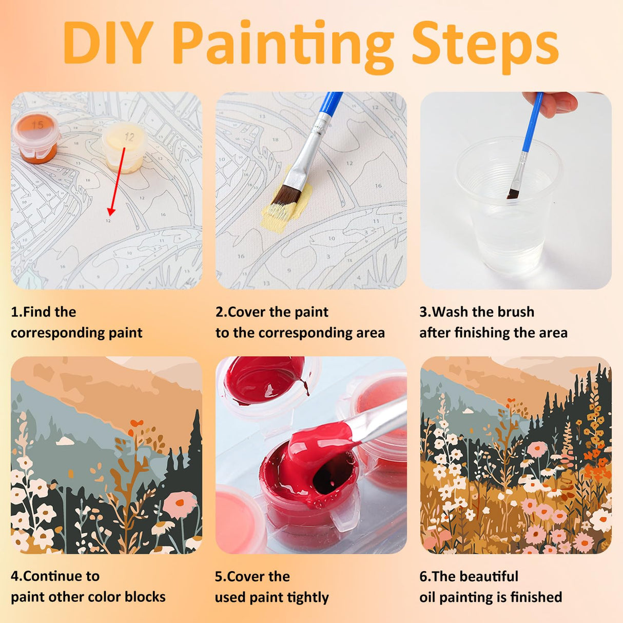 3 Pack Landscape Paint by Numbers Kit for Adults with Frame, Wildflowers Paint by Numbers, Adult Gift Craft Kits 7.8x11.8Inch with Frame and Easel Mandun