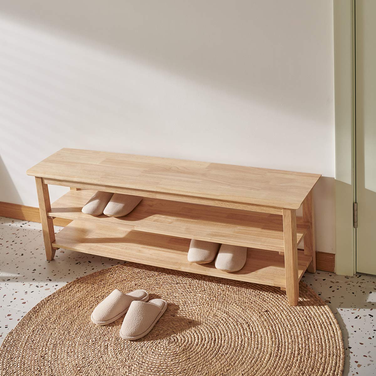 XKZG Storage Bench Wooden Shoe Bench Simple Style Wood Entryway Bench Shoe Rack (Natural,47.2") XKZG