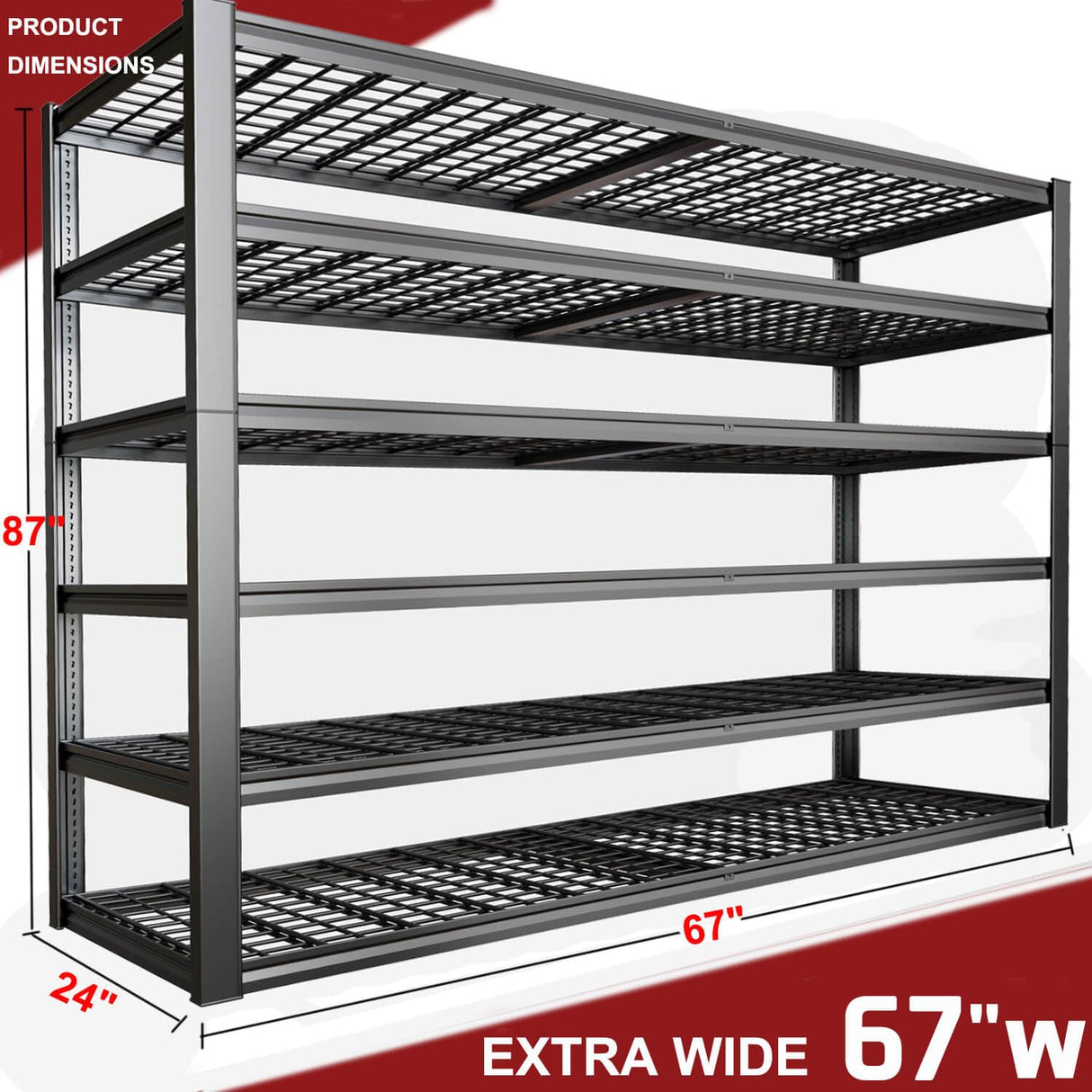 PMKES 67" W Garage Shelving Heavy Duty, Adjustable 6 Tier Metal Shelves, Commercial Metal Shelf Rack, Industrial Shelving, 2 Pack PMKES