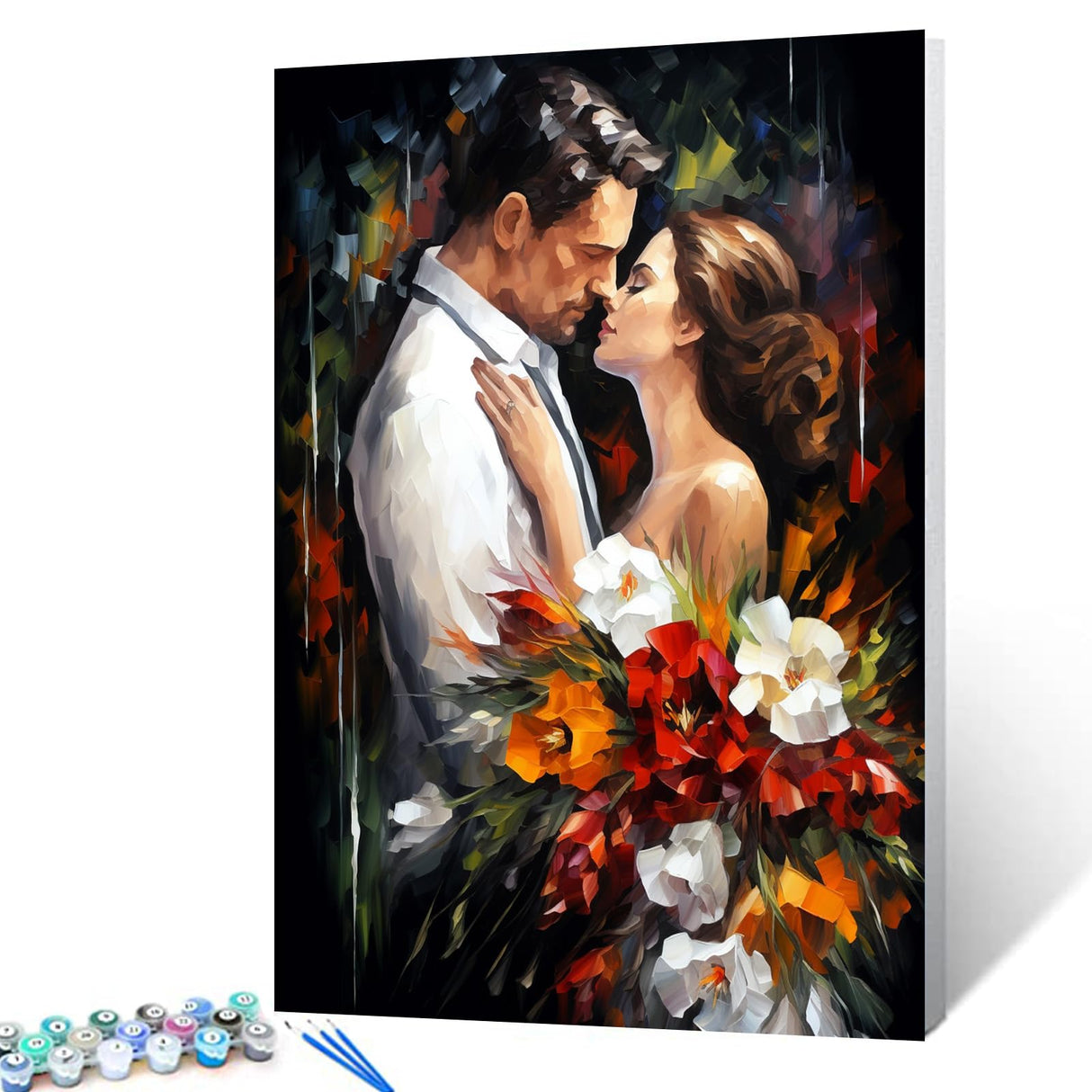 Tucocoo Romantic Lovers Paint by Number for Adults Beginner, DIY Oil Painting Kits on Canvas with Brushes and Acrylic Pigment, Abstract Flowers and Couple Picture for Home Decor 16x20inch (Frameless) Tucocoo