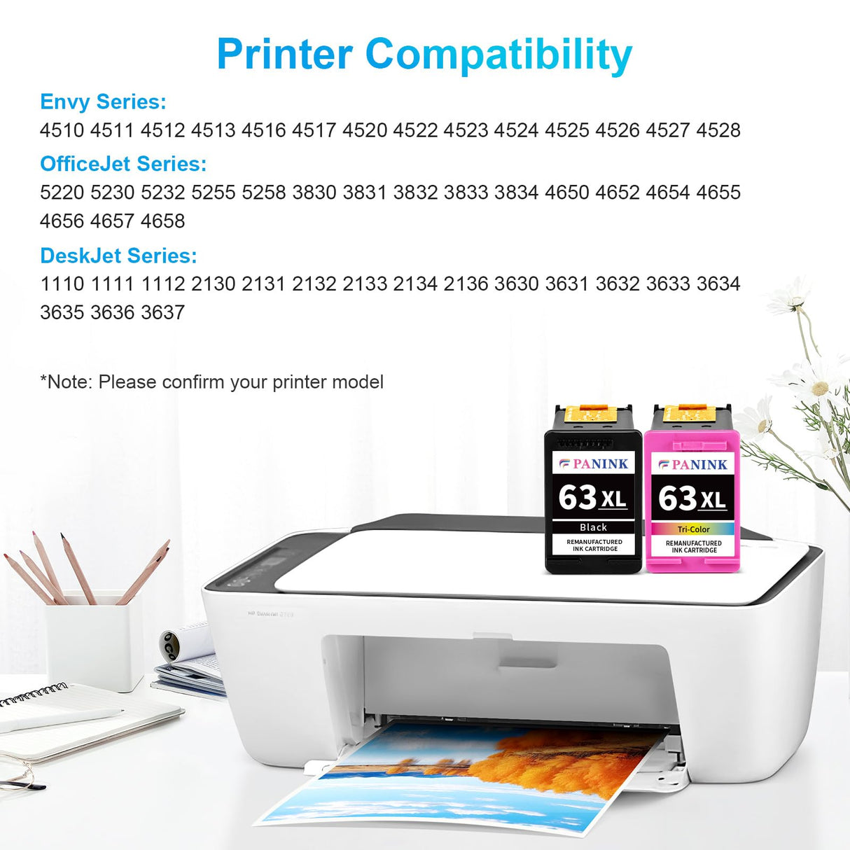 PANINK Remanufactured Ink Cartridges Replacement for HP Printer Ink 63 XL HP 63 Ink HP63 63XL Ink Cartridges Black Color Combo Pack for 3830 4650 5200 5255 4520 4512 1112 2132 3630 3632 Printer PANINK