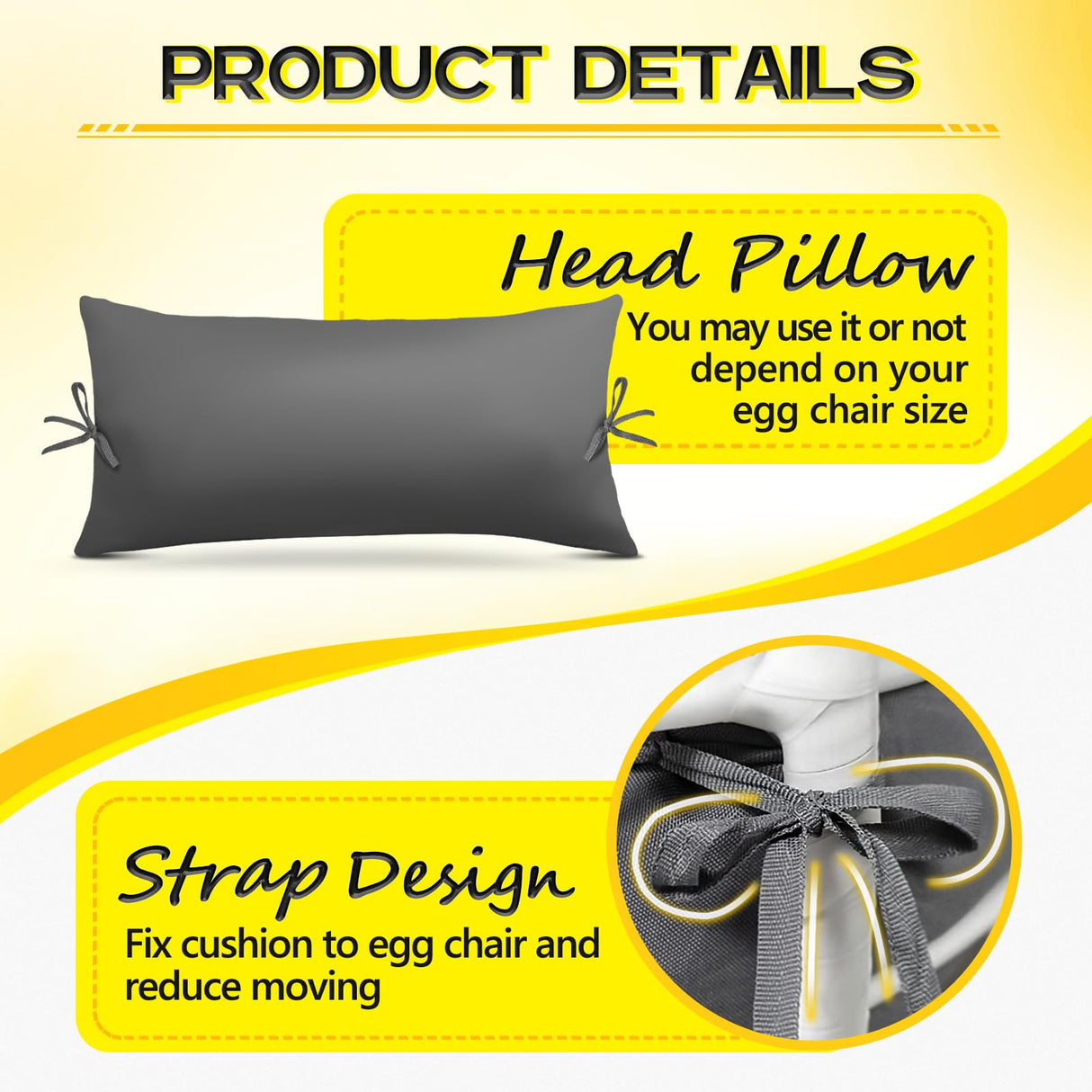 MAGIC ELEPHANT Egg Chair Cushion, Memory Foam Hanging Egg Chair Cushion Replacement, Indoor Outdoor Hammock Basket Swing Cushion with Headrest (Grey) MAGIC ELEPHANT