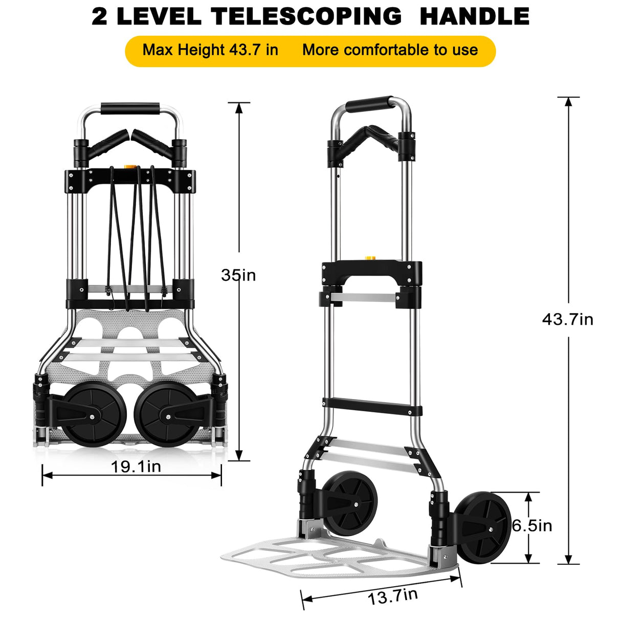 330 LB Capacity Folding Hand Truck Dolly Cart, Portable Aluminum Dolly Cart with Telescoping Handle and Rubber Wheels for Moving,Shopping,Travel,Office Use LEVORY J
