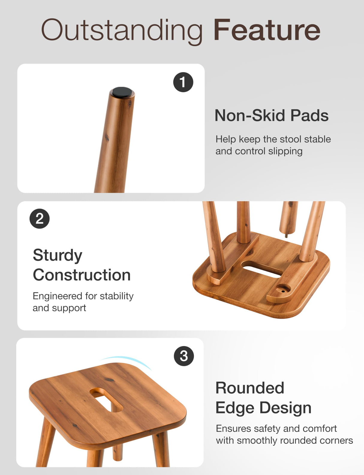 Holana 9.75" Wooden Step Stool for Kids - Acacia Wood Plant Stools, Plant Stand Small Foot Stool with Four Legs - Wood Sitting Stool for Kitchen, Bathroom,Bedroom,Living Room (Square) HOLANA