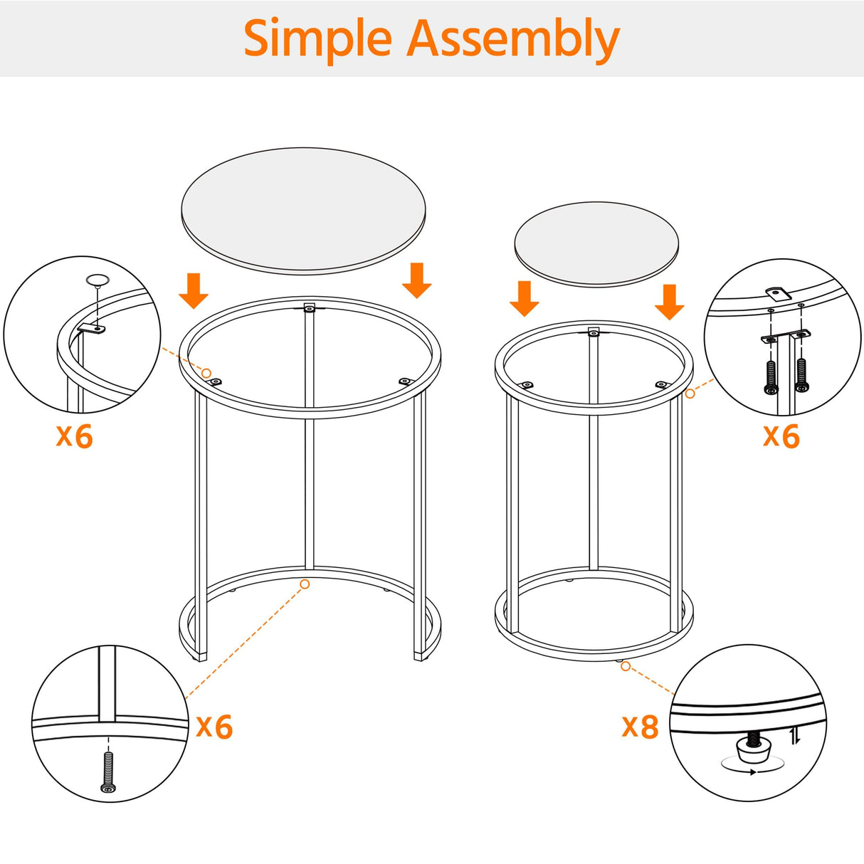 Yaheetech Round Nesting Side Table Stacking Coffee Table, Set of 2 Circular End Tables w/Metal Frame & Tempered Glass Top & Protective Foot Pads for Small Space Living Room Office, Mustard Gold Yaheetech