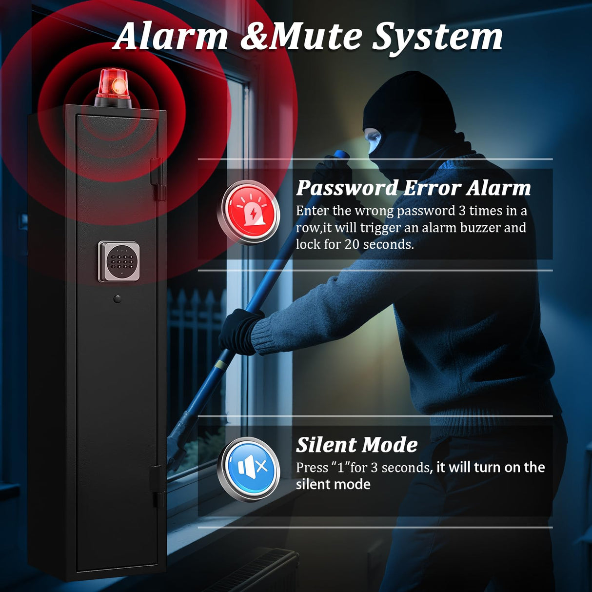 2-3 Gun Safe for Rifles and Pistols, No Assembly Required, Gun Safes for Rifle with Password Lock, Gun Cabinet for Home with Removable Shelf,180° Full Access Door, Alarm System & Mute Mode Marcree