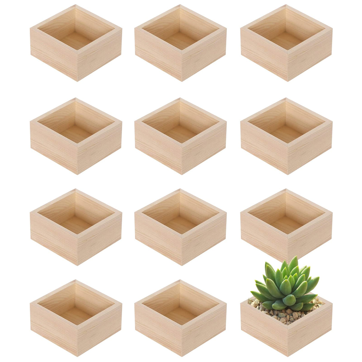 Voittozege 12-Pack Unfinished Wooden Storage Boxes, 4x4x2 inches, Natural Poplar, Square, Flip Top, DIY Voittozege