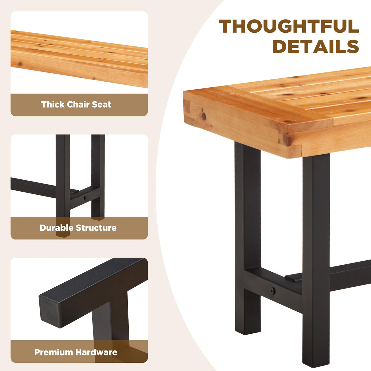 AVAWING Outdoor Wood Benches Set of 2, Patio Wooden Picnic Bench Waterproof, Backless Long Garden Park Chair for Porch, Balcony and Deck, Natural AVAWING