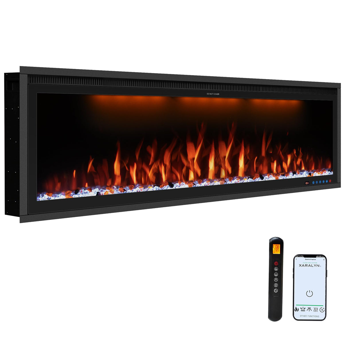 Benrocks 60'' WiFi- Enabled Electric Fireplace Inserts - Alexa & App Control, Slim Recessed & Wall Mounted, 13 * 13 * 3 Flame Color Combinations, 750W/1500W, Black Benrocks