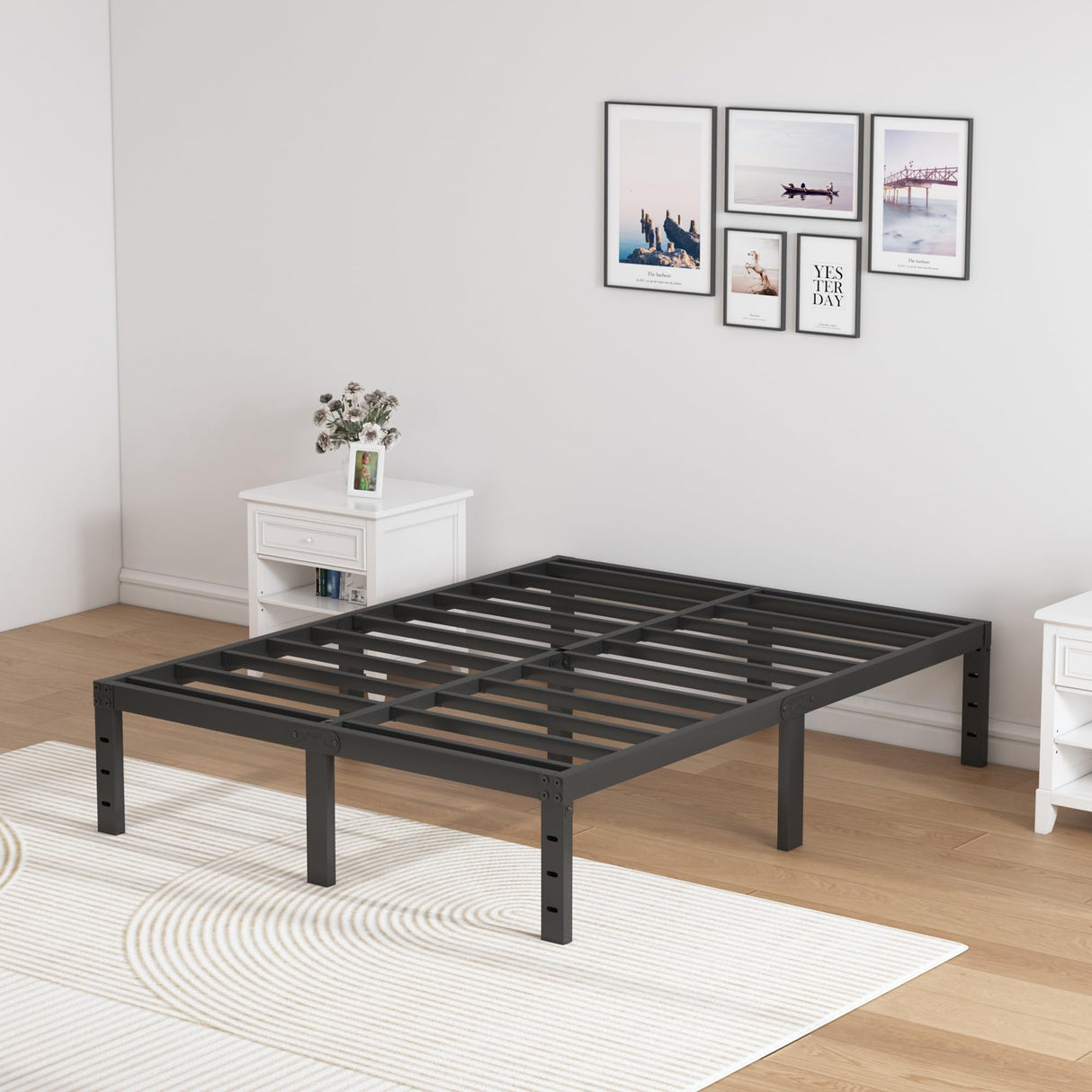 SHLAND Full Size Bed Frame, 14 Inch Heavy Duty Metal Platform Bed Frame No Box Spring Needed, Storage Space, No Noise, Easy Assembly SHLAND
