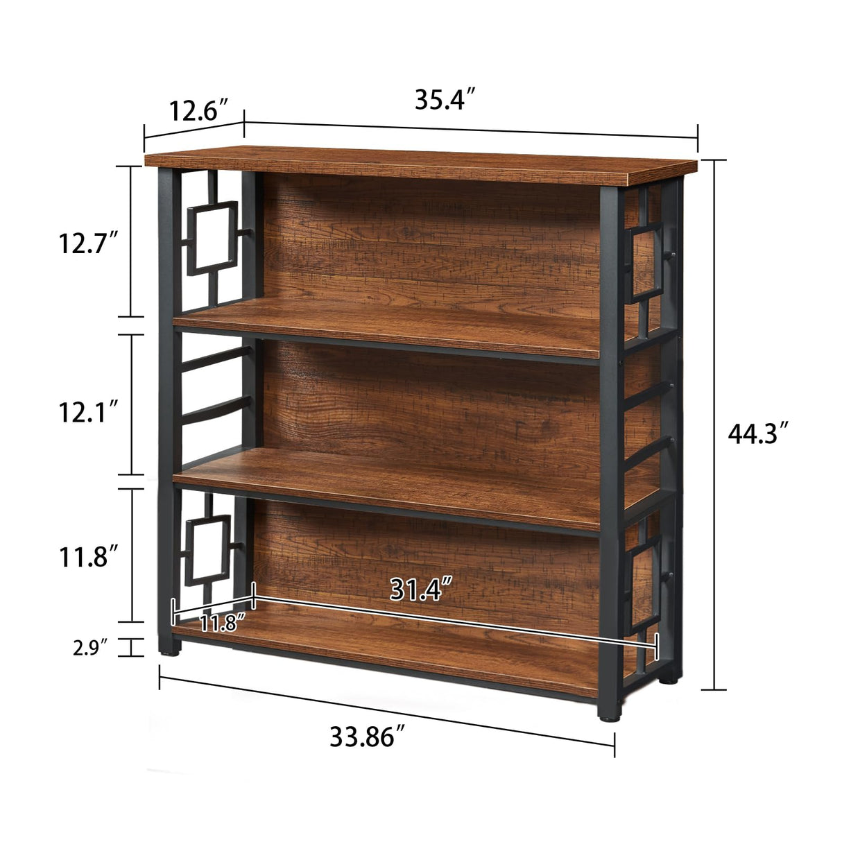 HOMISSUE Book Shelf, 4 Tier Deep Bookshelf with Storage, Engineered Wood and Metal Shelf Bookcase, Low Short Bookcases for Small Space, Living Room, Bedroom, Office, Rustic Brown