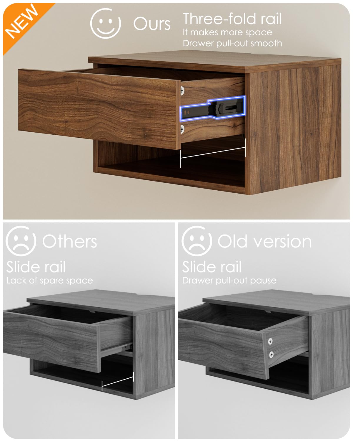 Floating Nightstand, Small Modern Floating Nightstand with Drawer, Floating Shelves for Bedroom, Bathroom (Brown Walnut) Aienvey