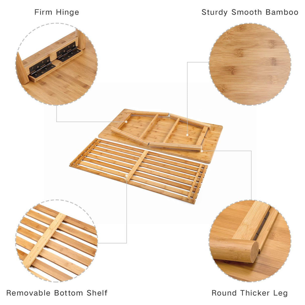 Nnewvante Coffee Table Foldable Bamboo Mid Century Desk TV Stand with Open Storage Shelf Center Table for Living Room Furniture RV No Assembly Nnewvante