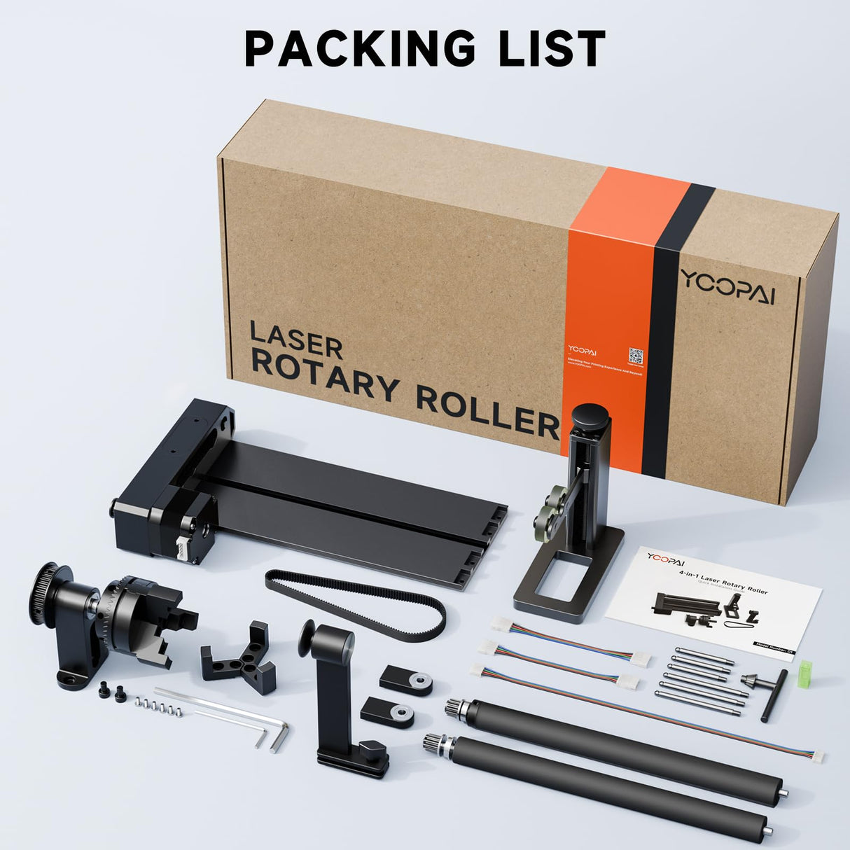 YOOPAI D1 4-in-1 Laser Rotary Roller, Suitable for Most Frame-Type Laser Engraving Machines, with 2 Types of Claws and Pins, Used to Engrave Cylindrical, Spherical, Ring-Shaped Objects YOOPAI
