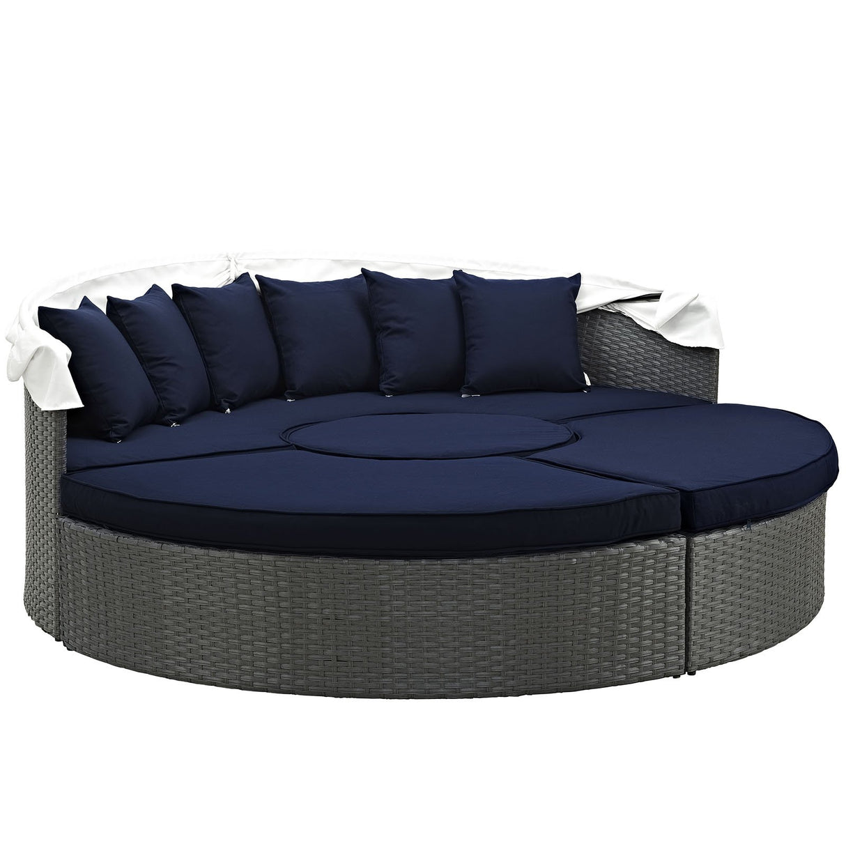 Modway Sojourn Outdoor Patio Sunbrella Sectional Daybed with Canopy in Canvas Navy Modway