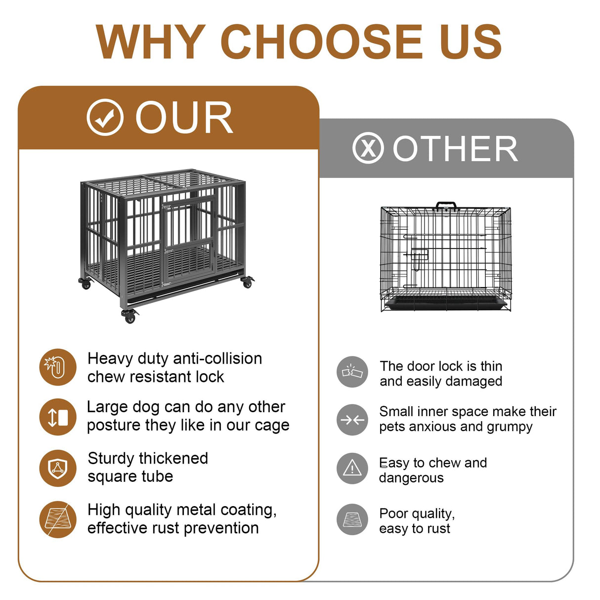 Polar Aurora Heavy Duty Dog Crate, Foldable Indestructible Dog Kennel, Escape Proof Extra Large Dog Cage with Lockable Wheels, High Anxiety Pet Playpen with Double Door for Indoor/Outdoor Use. (43in) Polar Aurora