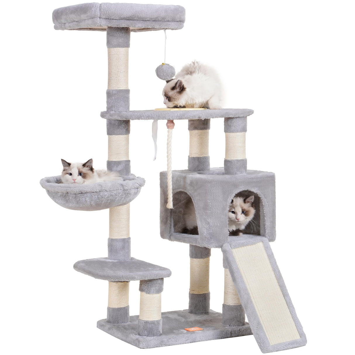 Heybly Cat Tree, Cat Tower for Indoor Cats with Scratching Board, Multi-Level Cat Furniture Condo with Feeding Bowl Light Gray HCT010SW Heybly