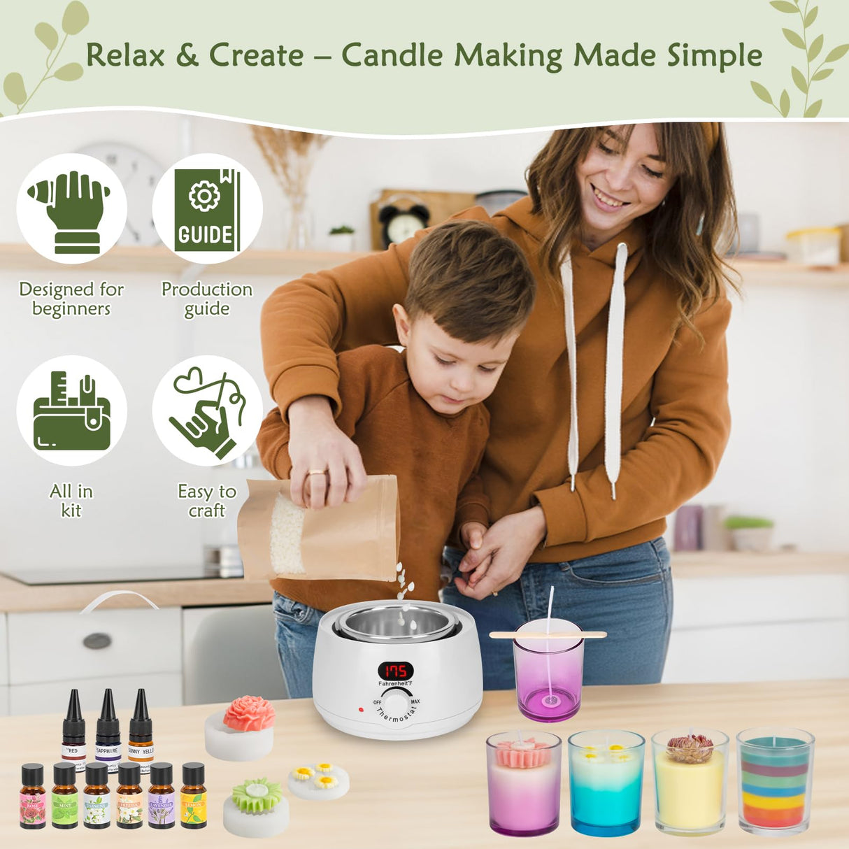 Candle Making Kit for Adults Beginners – 1200g Soy Wax, Digital Wax Melting Pot, Floral Candle Molds, Gift Boxes, Premium Candle Making Supplies, Complete DIY Set, Home Decor Gifts ZEROMX