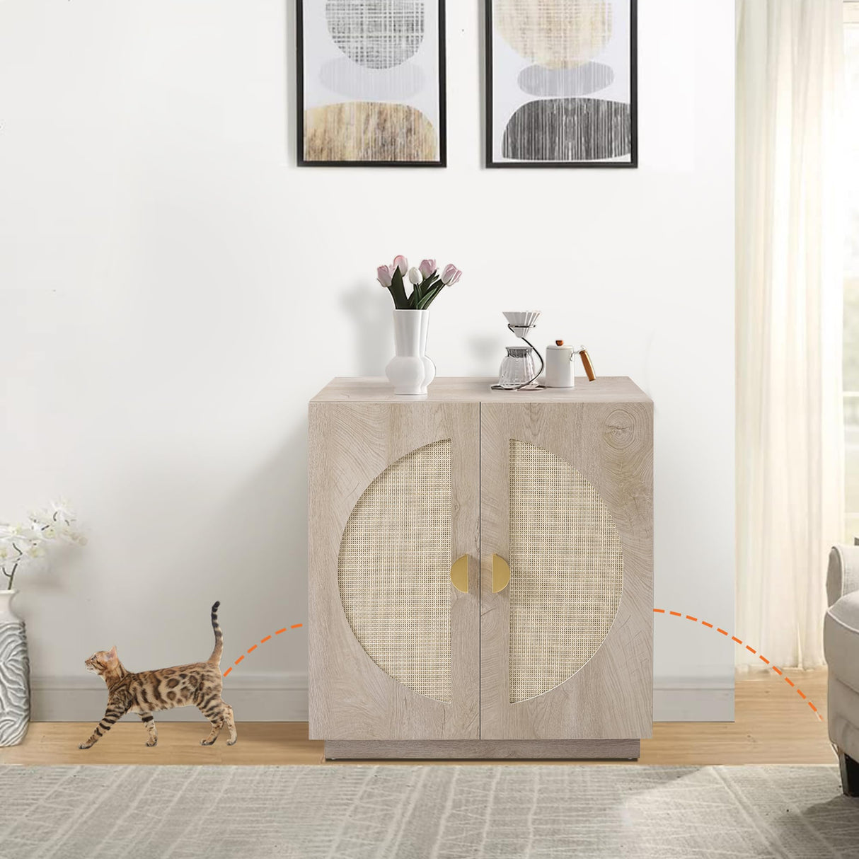 unipaws Cat Litter Box Enclosure with Shelves, Tall Hidden Litter Box Cover for Tall or Top Entry Litter Box, Kitty Enclosed Litter Box Cabinet, Cat Box Furniture, Grey unipaws