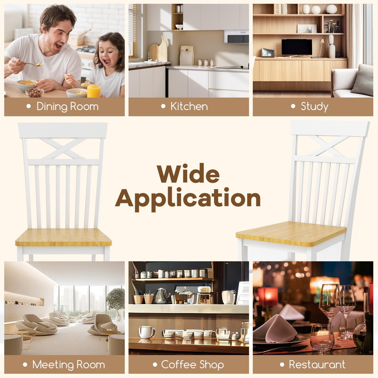 Giantex Wooden Dining Chairs Set of 4, Kitchen Chairs w/Rubber Wood Frame, High & Curved Slatted Backrest, Modern Armless Chairs, Farmhouse Accent Side Chairs for Dining Room Living Room Giantex