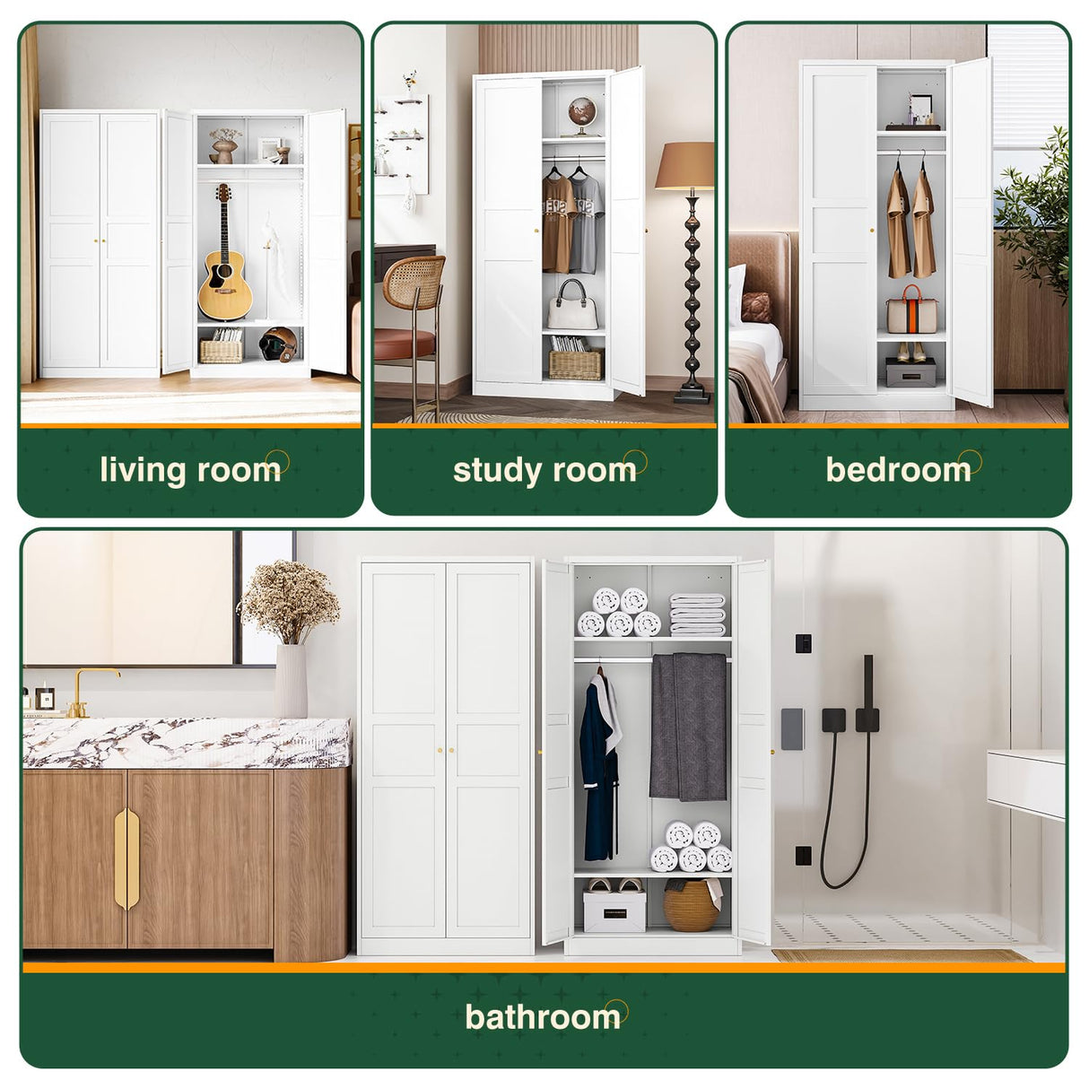 Letaya Wardrobe Armoire Closet,72" H Metal Storage Cabinet with Adjustable Shelves and Hanging Rod,Bedroom Armoire Cabinet Clothes Organizer (White) Letaya