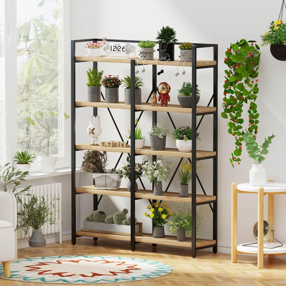Industrial 5-Tier Rustic Oak Bookshelf with Open Shelving Unit by FATORRI FATORRI
