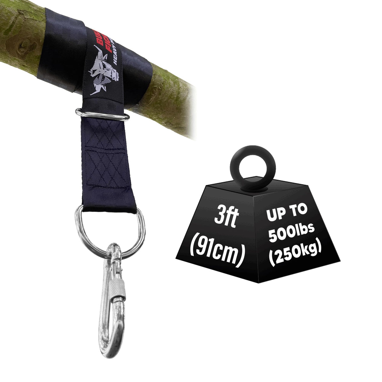 BULL DOZA FIGHT WEAR Boxing Punch Bag Strap/Sling – Heavy Duty Bag Hanger with 9mm Steel Screw Lock Carabiner – Durable Reinforced Stitching with 500lbs Bag Holding Capacity Strap Mount Black 3 Sizes BULL DOZA FIGHT WEAR