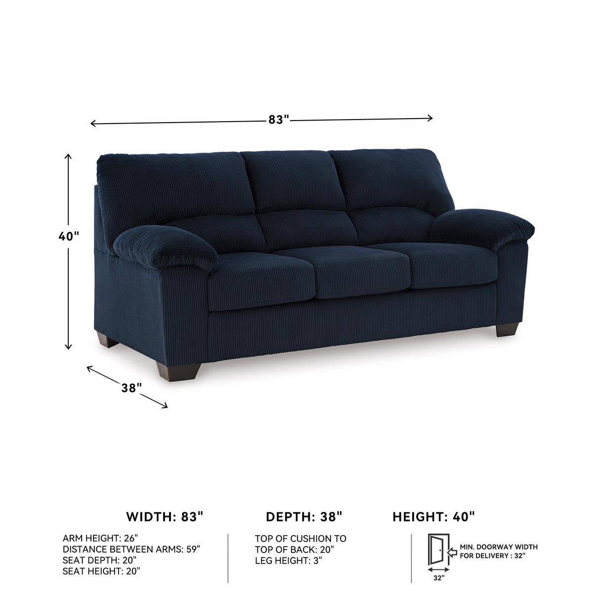 Signature Design by Ashley SimpleJoy Contemporary Sofa for Living Room, Blue Signature Design by Ashley