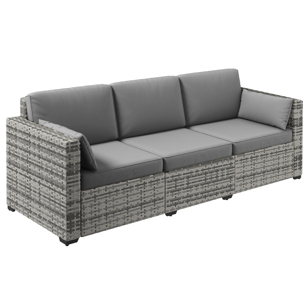 Outsunny Patio Couch PE Wicker Deep Seating Outdoor Sofa with Removable Cushions, 3 Seater Rattan Sofa, Outdoor Furniture for Balcony, Deck, Garden and Poolside, Gray Outsunny