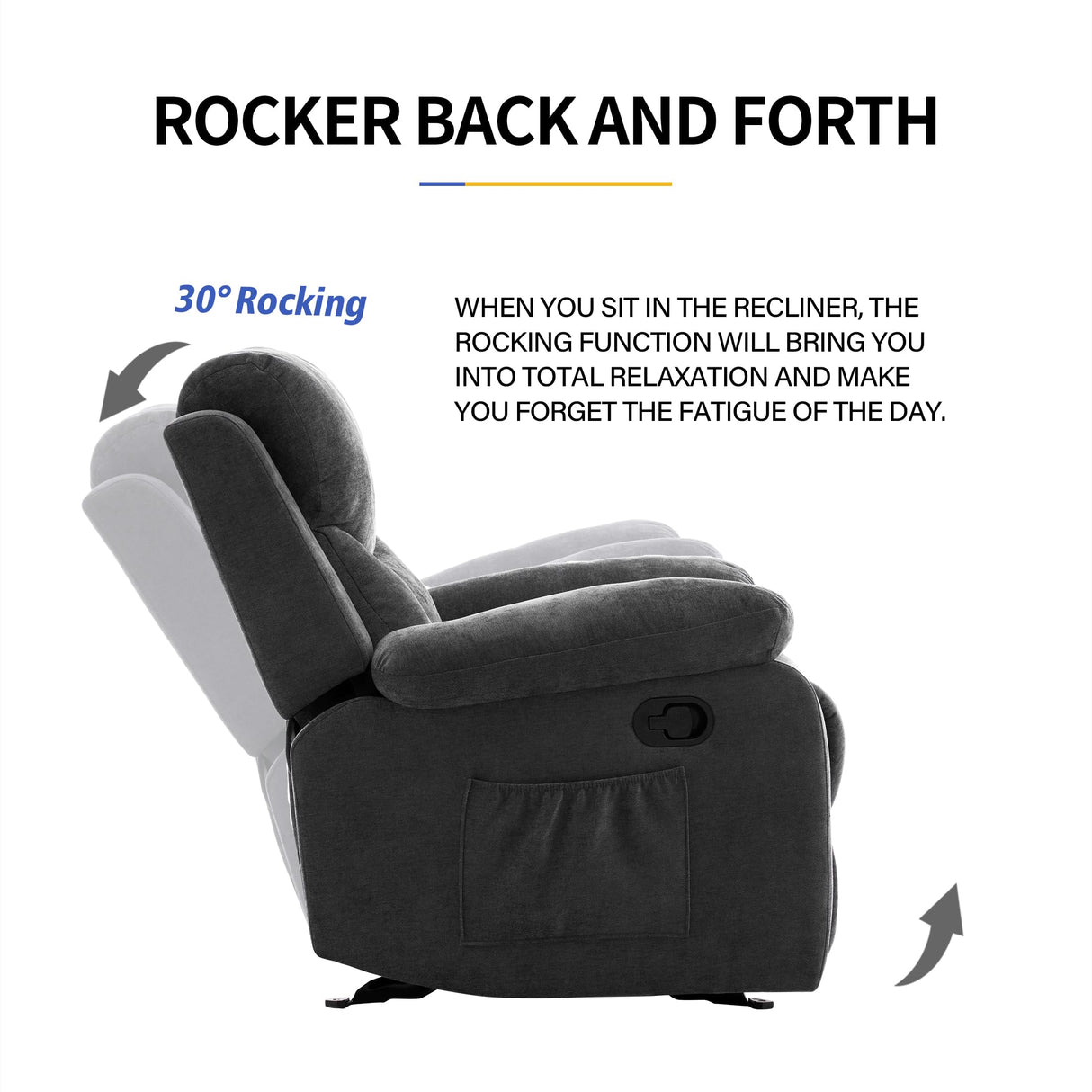 Sftaiyou Manual Rocker Recliner Massage Chair for Adults,Overstuffed Glider Rocking Recliner Fabric Chair for Living Room,Upholstered Soft Reclining Chair with Side Pocket (Dark Grey) Sftaiyou