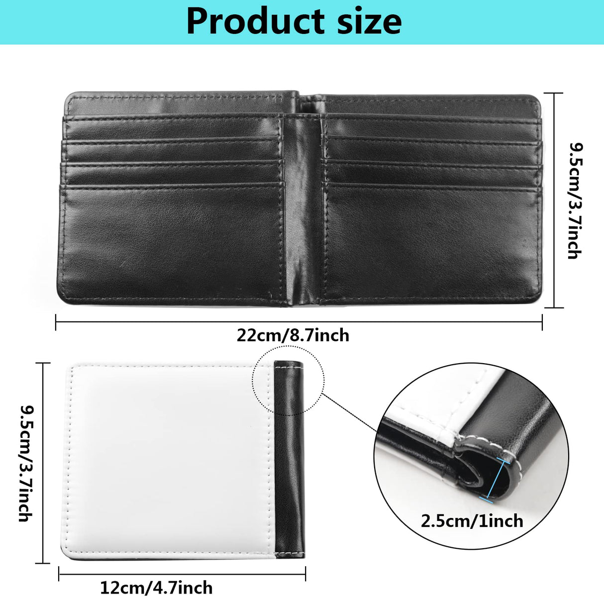 AiDiYGECO 5 pcs sublimation Wallet blank for men leather heat transfer fathers day Sublimate wallets card holder DIY black pocket wallets office travel work supplies AiDiYGECO