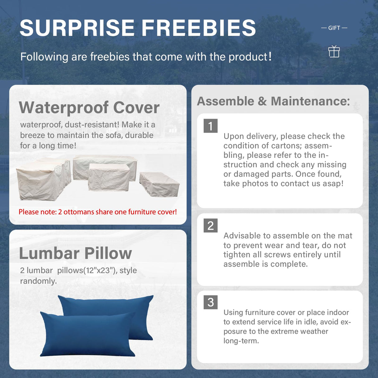 6-Piece Patio Furniture Set Outdoor Furniture Set with 45'' Propane Gas Fire Pit Table Outdoor Conversation Set Wicker Sofa Set Non-Slip Cushions Waterproof Covers, Navy Blue Rattan Star