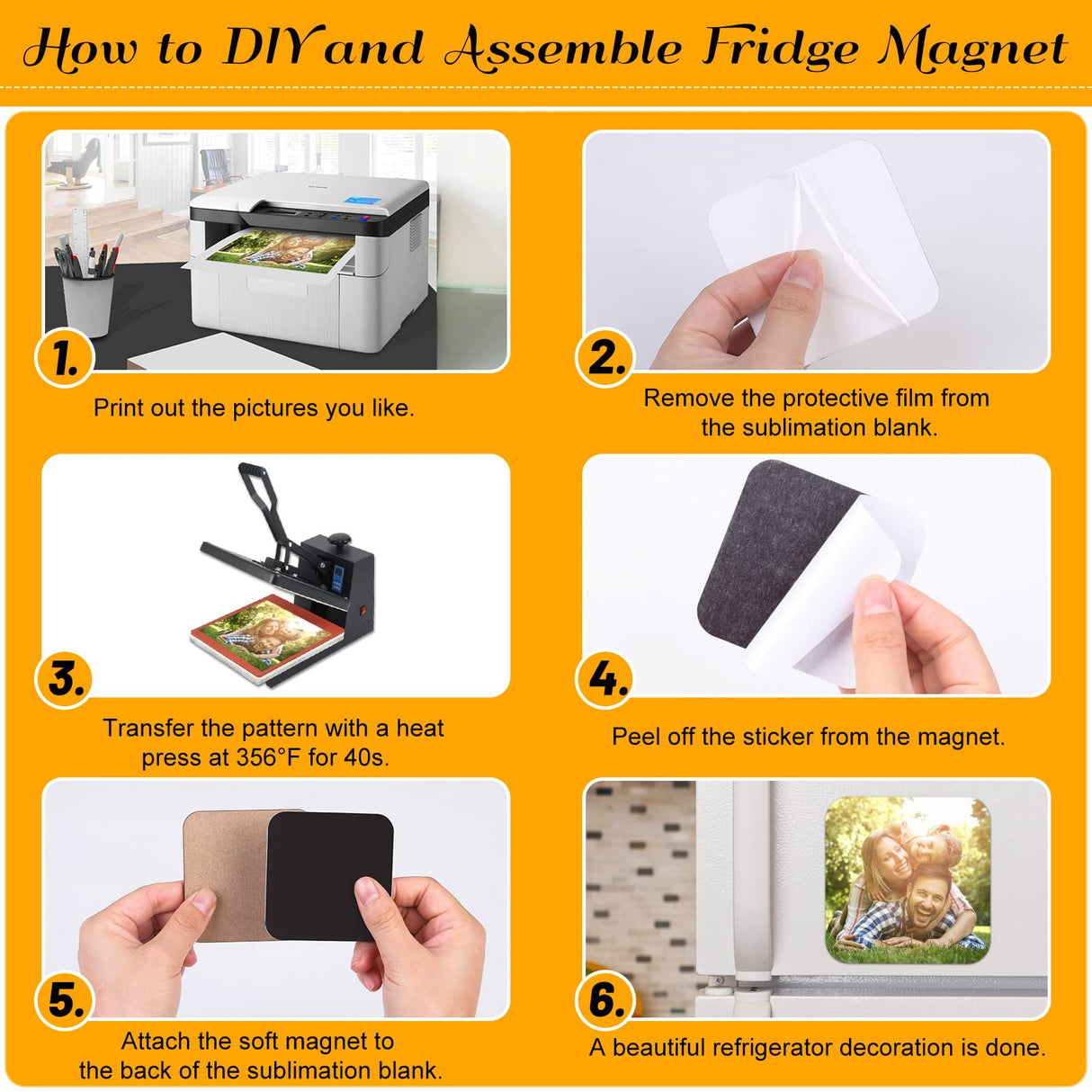 Sublimation Blanks Magnet 3x3 inch, Home Kitchen Blanks Refrigerator Magnets Bulk with 12 PCS Large Square Blanks, 12 PCS Magnet for Fridge Office Calendar Dรฉcor Personalized DIY Sublimation Items Cruzix