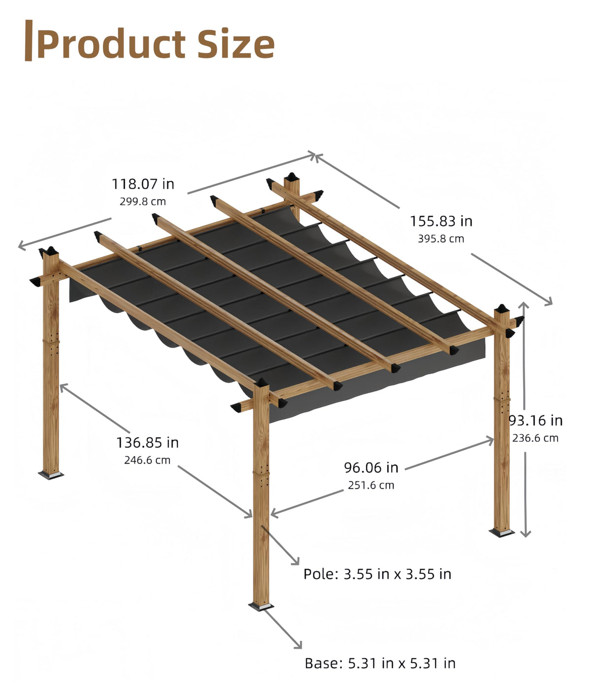 GAOMON Retractable Pergola 10' x 13' Aluminum Outdoor Pergola with Retractable Canopy Faux Wood Metal Pergolas for Patios, Backyard, Deck, Patio, Garden Porch Beach Pavilion Grape Trellis, Gray GAOMON