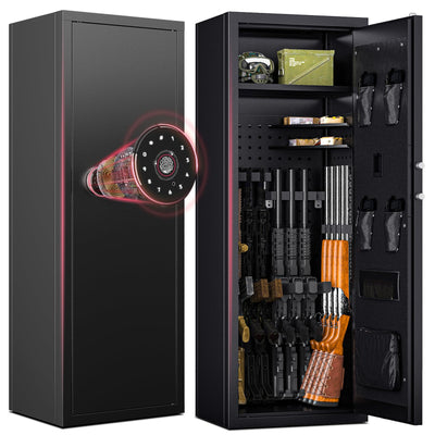 12-15 Gun Safe, Gun Safe for Rifles and Pistols, Large Fingerprint Rifle Safe, Biometric Safe and Password Lock, Gun Cabinet for Home with 4 Handgun Pockets, Free Diy Back Panel
