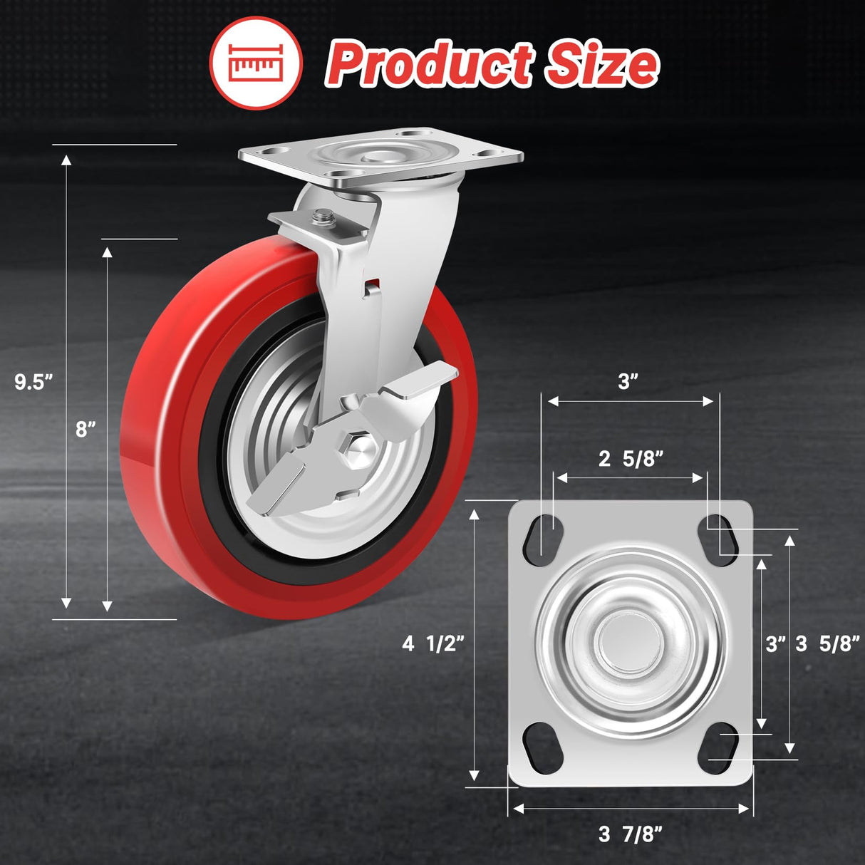 Nefish 8 Inch Heavy Duty Casters Wheels, Industrial Grade Polyurethane Casters Set of 4 with Dual Ball Bearing, Solid Polyurethane Wheel 6000 Lb, Plate Swivel Casters for Cart, Industrial, Machine Nefish