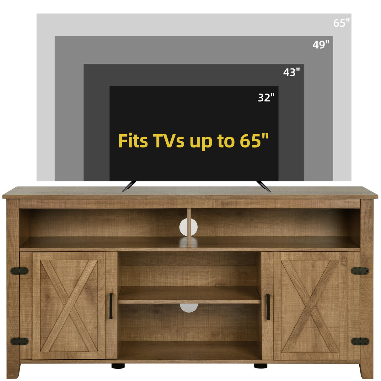 DWVO TV Stands for 65 Inch TV, Farmhouse Entertainment Center with Adjustable Shelf and Barn Door, Media Console Table TV Cabinet for Living Room, 59 Inches, Barnwood DWVO