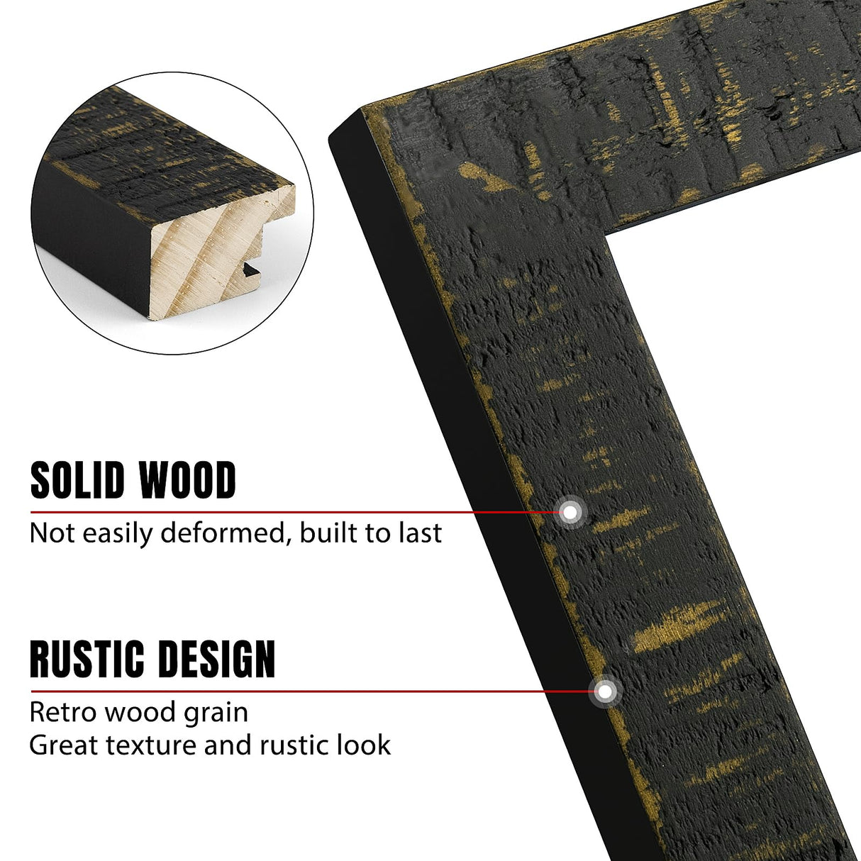 Golden State Art, 11x14 Picture Frame - Rustic Solid Wood with HD Plexiglass - 11 x 14 Picture Frame for Wall Mounting - Horizontal and Vertical Display - Distressed Black Golden State Art