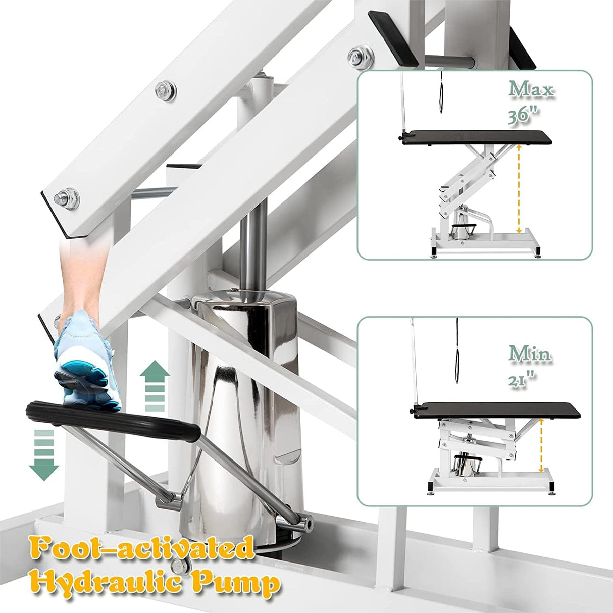ACIDBOLT Hydraulic Pet Grooming Table, 42'' Durable Foldable Dog Grooming Table Suitable for Small Medium Large Dogs, Heavy-Duty Pet Grooming Table Drying Table with Adjustable Arms ACIDBOLT