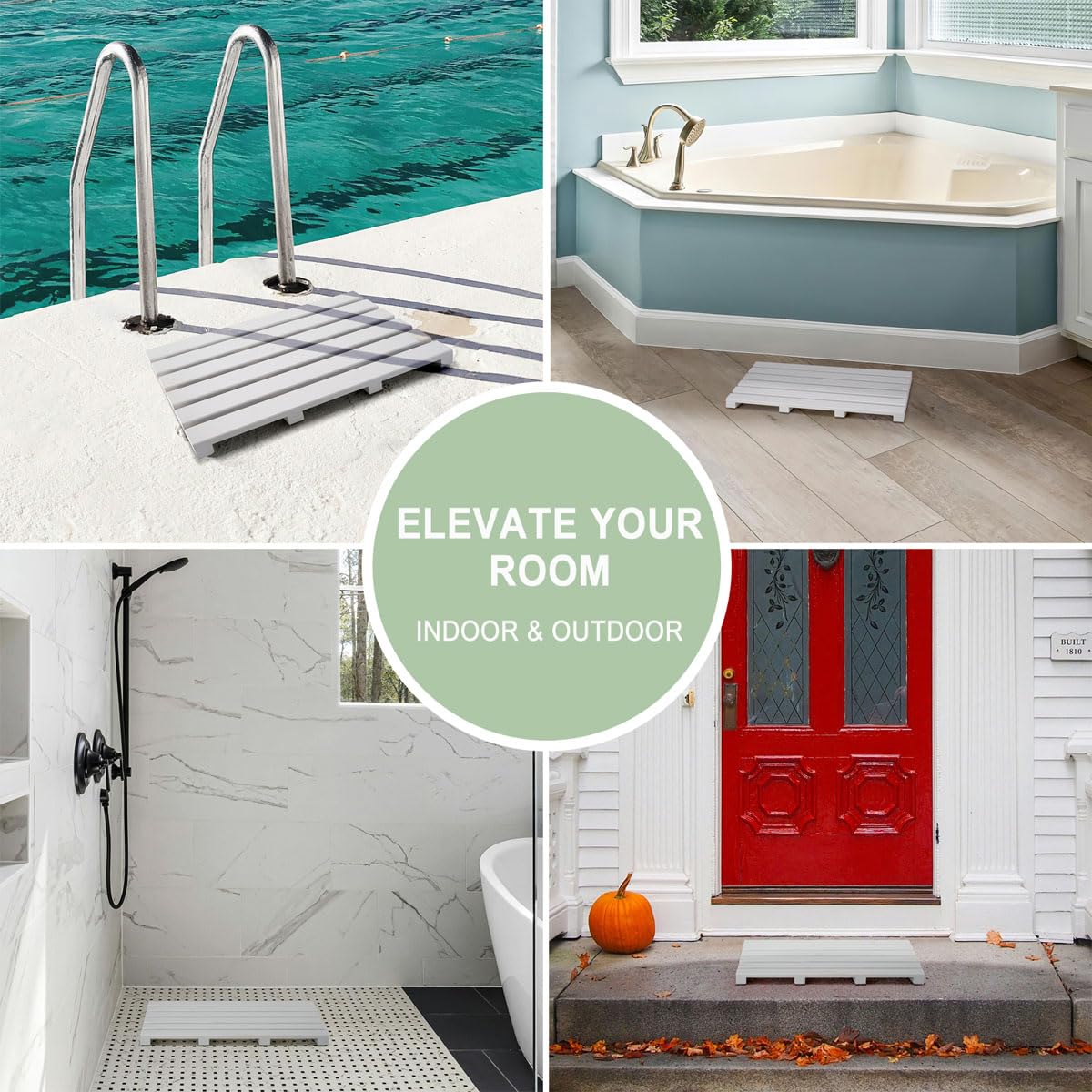 Non-Slip Bath Bamboo Shower Mat - Bathroom Floor Rug for Spa Sauna Pool Indoor Outdoor Bath Bathtub Entryway - Easy Maintenance & Portable baqor