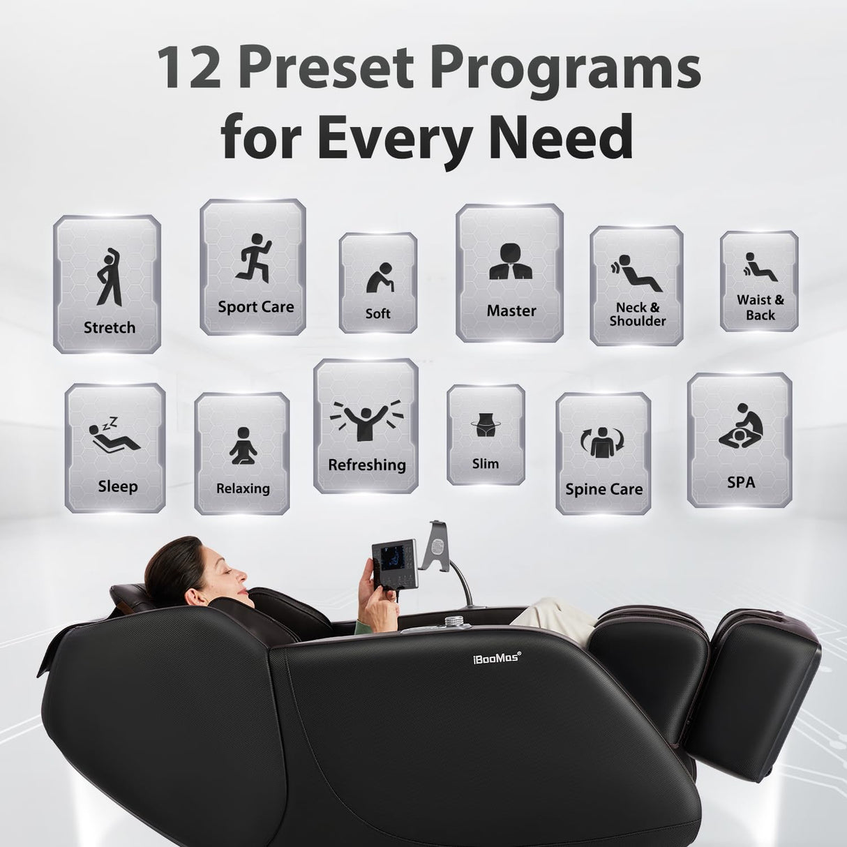 iBooMas Massage Chair Full Body, Zero Gravity SL-Track Shiatsu Massage Recliner with Shoulder Back and Leg Heat, APP Control, Foot Roller, Bluetooth, Airbags, Body Scan(Brown+Black) iBooMas