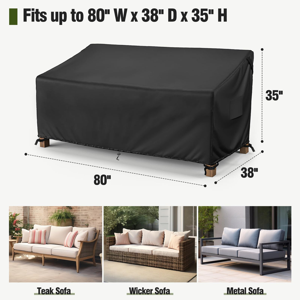 MR. COVER 3-Seater Outdoor Couch Cover Waterproof, 80 Inch Patio Furniture Cover for Sofa, High-Quality Polyester & Double-Stitched Seams, Classic Black MR. COVER