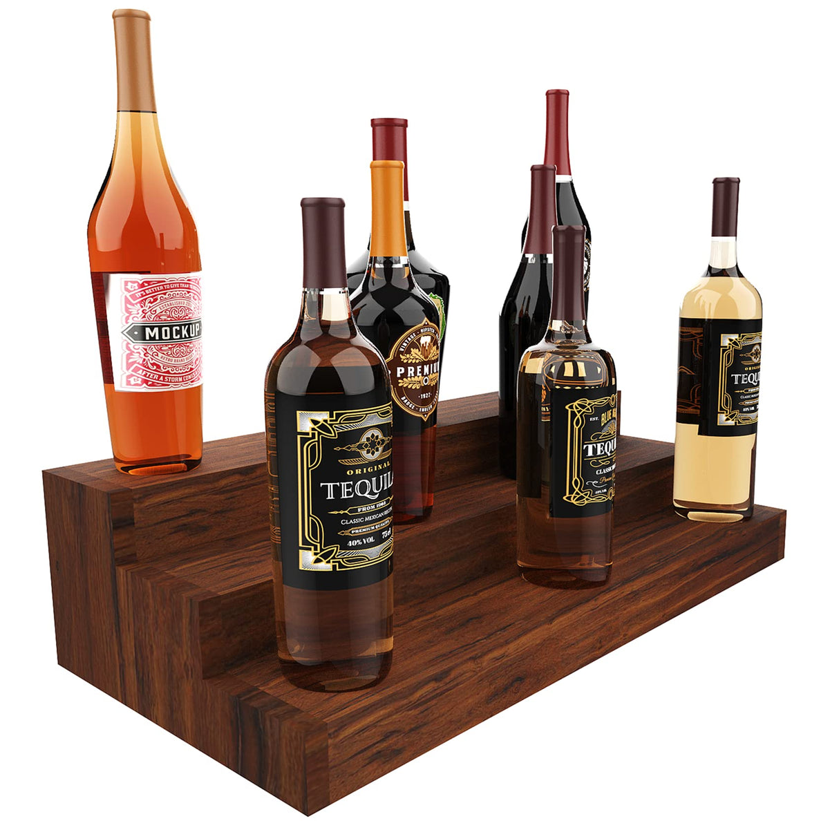 Liquor Bottle Stand - 24 Inch 3 Tier Liquor Bar Bottle Display Shelf, Holds 18 Bottles, Real Wood, No Installation Required (Dark Walnut) Tongmo